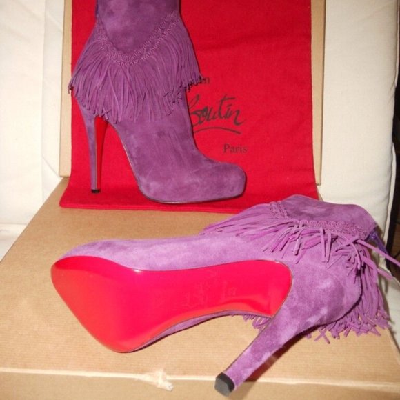 Christian Louboutin ROM 120 Suede Fringe Platform Ankle Bootie Boots - Picture 15 of 15